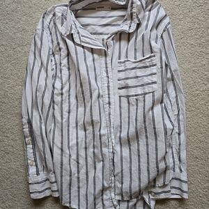 Sonoma Women's White and Black Striped Button Down Shirt